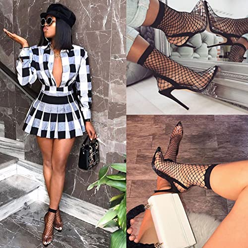 Women's Fishnet Ankle Socks, 5 Pairs(Black,Nature,White,Blue,Pink), Free Size #TOP2