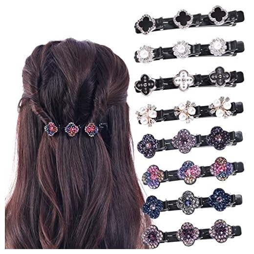 8Pcs Sparkling Crystal Stone Braided Hair Clips For Women, Duckbill Clip with 3 Small Hair Clips,3 Way Braided Hair Clip with Rhinestones For Women/Girls