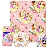 Disney Princess Travel Blanket and Pillow Set - Bundle with 40'x 50' Belle, Tiana, Rapunzel Throw Blanket, Neck Pillow, Stickers, More | Disney Princess Travel Accessories for Kids, Girls