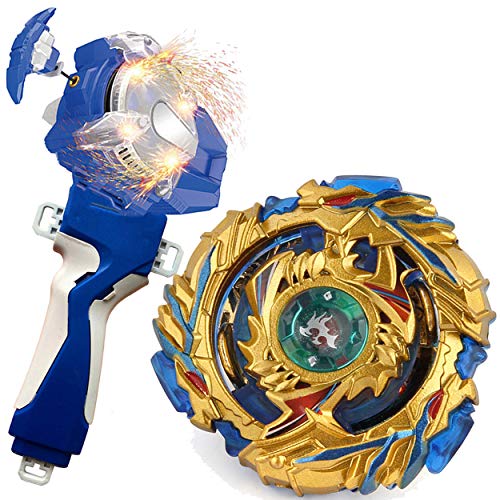 Mopogool Sparking Launcher Bey Burst Evolution Turbo Blade Battling Top Blue String Launcher Grip Gold B-79 Booster Drain Fafnir.8.Nt Starter Set Metal Fusion God Gaming Top Spinning Toy Gift for Boys