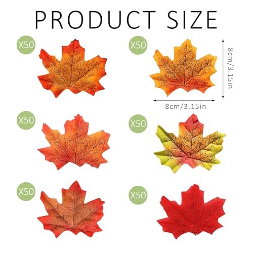Künstliche Ahornblätter - 300 Stück Herbst Ahornblatt Farbige Herbstblätter 6 Farben Deko, Simulierte Ahornblattpflanze, Innenzimmer Party Dekoration für Halloween Erntedankfest Hochzeit Kunst Basteln