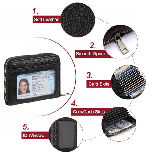 Image of SENDEFN Leather Wallet Women RFID Blocking Small Compact Wallets Credit Card Holder with ID Window