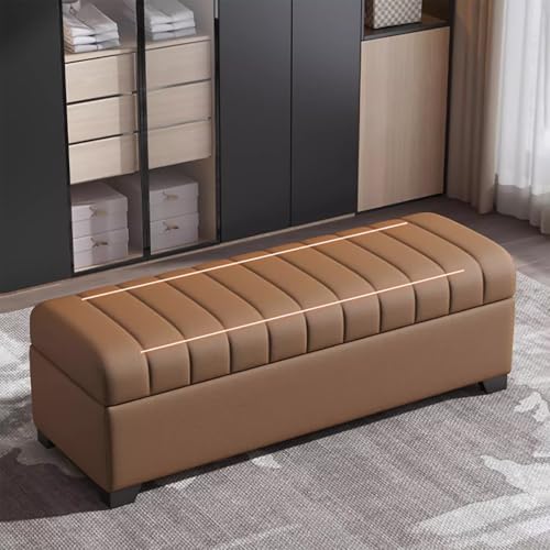 Banc de bout de lit marron capitonné pour optimiser l'espace de rangement - 7