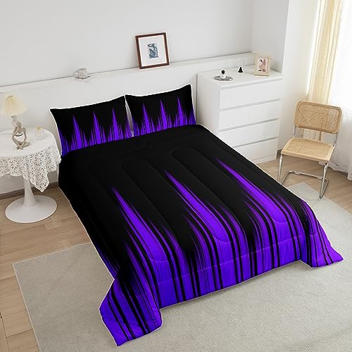 Image of Feelyou Purple Ombre Comforter Queen Size for Boys Girls, Abstract Gradient Lines Duvet Set Room Decor Microfiber Bed Set