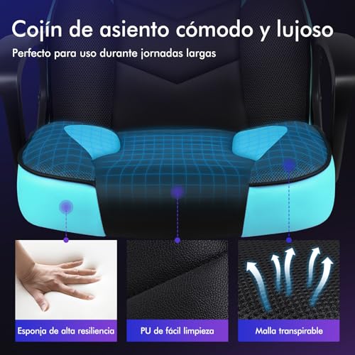 Miniatura 3 de Alfordson Silla De Escritorio De Carreras, Ergonómica, Ajustable En Altura Y Acolchada, Capacidad De Carga De 150 Kg, Silla De Oficina Giratoria Para Juegos De Pc Para Oficina En Casa, Color Cian