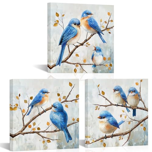 LoveHouse Birds Wall Art Blue and Gray Bathroom Decor