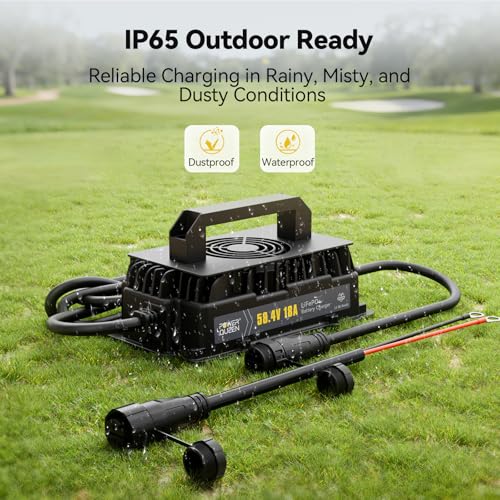 Power Queen 48V (58.4V) 18A LiFePO4 Battery Charger IP65 Waterproof Dustproof for 48V Lithium Battery, Smart Fast Charging Lithium Battery Charger for 48V Golf Cart, Boat and Home — view 5