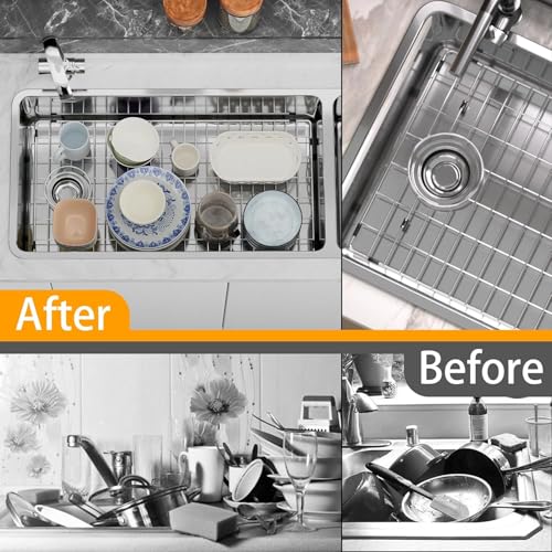 Large Sink Protector for Kitchen Sink,Stainless Steel Sink Grate 28.8" X 14.8",Metal Sink Rack with Side Drain Hole for Single Bowl,Sink Grid for Bottom of Sink with Strainer,1 pack by Alonsoo - Image 8