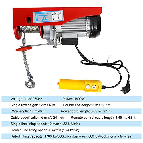 Yozumd 400/800Kg Building Lifting Capacity 6/12M Mini Electric Hoist Winch Overhead Lift Crane 3Pin Us Pl Ug #TOP5