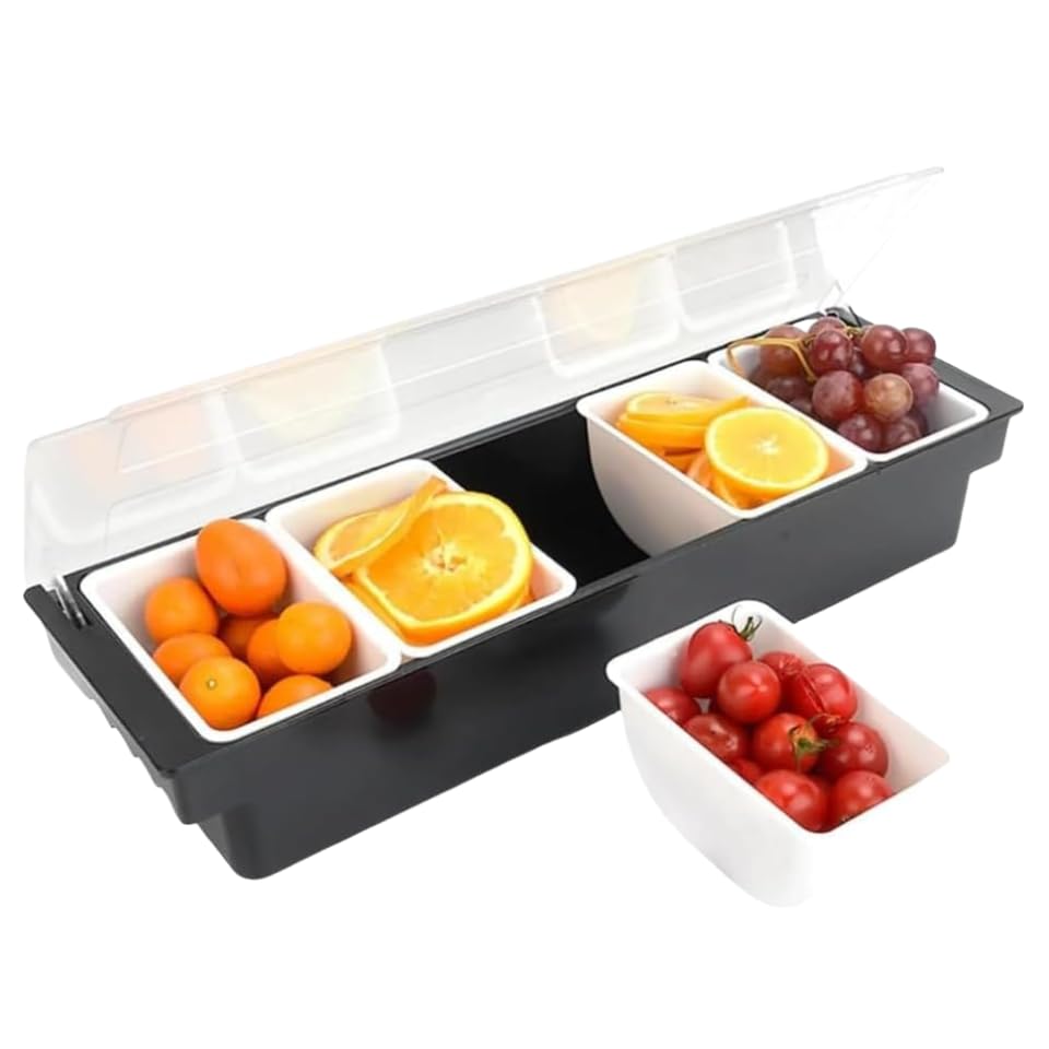 Zutatenbehälter Set 5 box Gewürzspender mit Deckel 50X15X10cm Zutatenbox Frischhaltedosen Obst Behälter Mixen Cocktail Bar Zutaten Veggie Box für Restaurant，Buffet，Bar，Obststücke Set (5box)