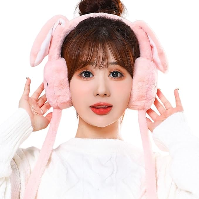 Women Cute Rabbit Moving Ears & Sound Earmuff Soft Cozy Plush Winter Ear Warmer for Cold Weather Outdoor Headband for Kids Girls Boys |Age above 5 yrs-picture-44
