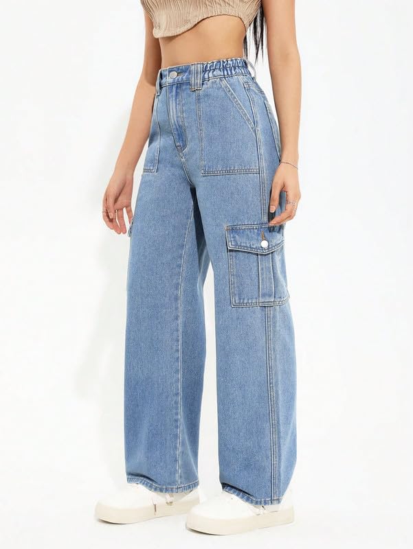 Image of Amazon Brand - INKAST Women Multi-Pocket Denim Cargo Pants Casual Fit Stylish Trousers