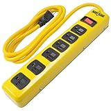WOODS WIRE SOUTHWIRE Yellow Jacket 5139N 14/3 6-Outlet Heavy Duty Industrial Metal Workshop Strip with 6-Foot Power Cord, Sliding Safety Covers and Overload Protection