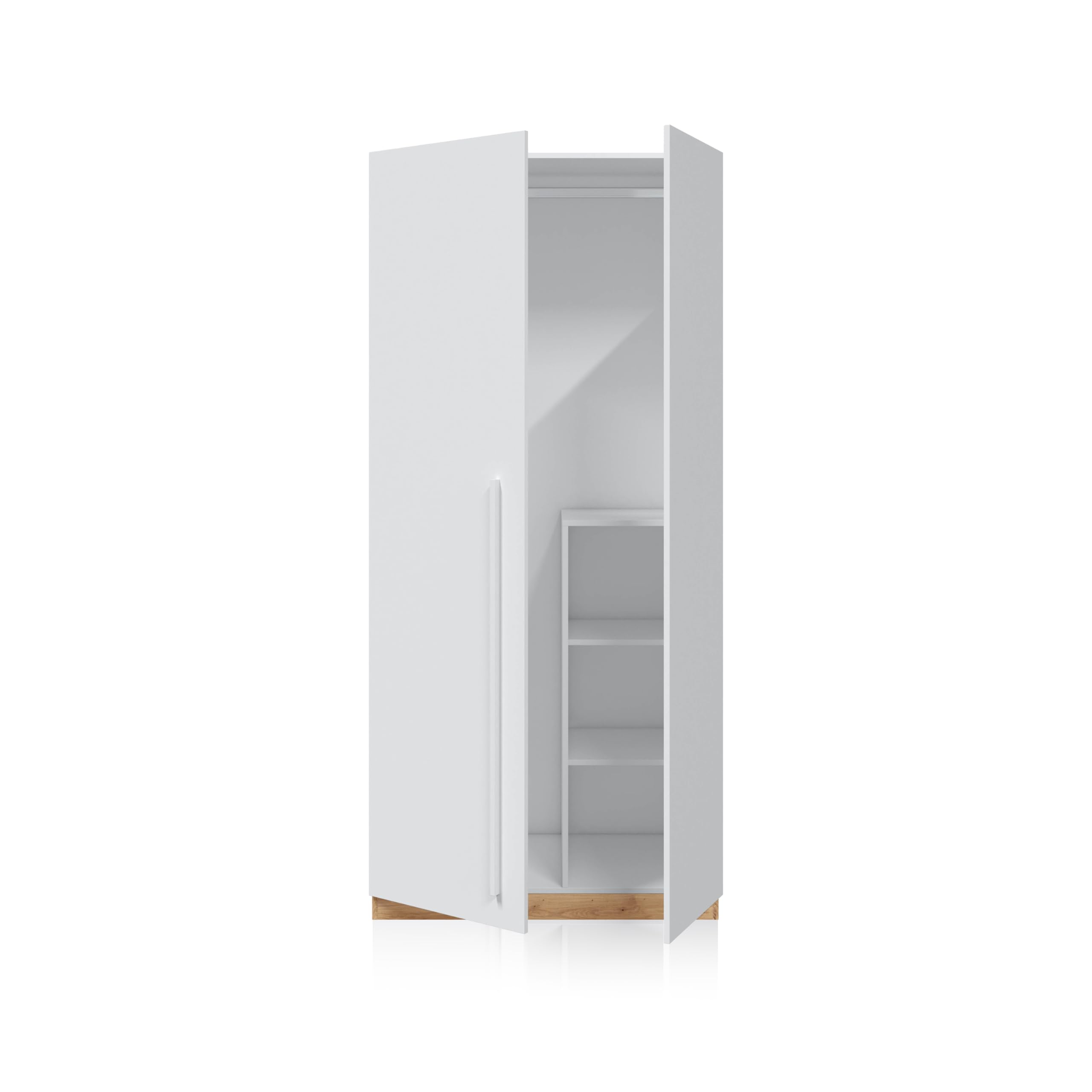 duehome | Armario Juvenil, Infantil, Armario Individual, Modelo Dess, Acabado en Color Blanco Artik y Roble Nodi, Medidas: 90 cm (Ancho) x 200 cm (Alto) x 52 cm (Fondo)