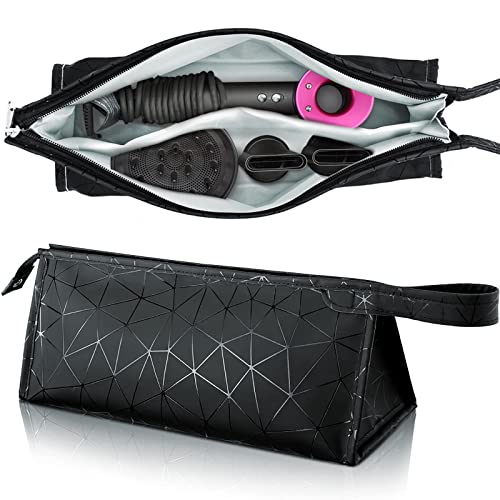 Newthinking PU Leather Hair Dryer Storage Bag Compatible Hair Dryer Carrying Bag Waterproof, Portable Travel Hairdryer Case Bags(Black Line)