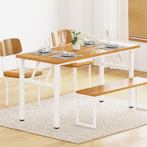 Image of Need Office Computer Desk 54.3 Inch Sturdy Folding Laptop Table Teak | White Frame Writing Gaming Work Table /Foldable Home Office Desk /Sewing Table, No Assembly Required