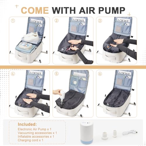 Image of Vacuum Backpack Travel Backpack with Compression, Men Women Vacuum Backpack with Air Pump, Carry on Backpack Flight Approved Personal Item Size - White
