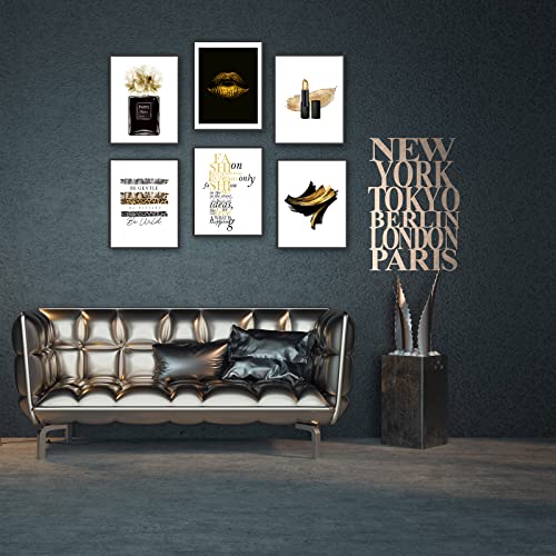 Hoozgee Gorgeous Wall Art Prints Black Gold Fashion Art Prints Room Decor Glam Golden Lips Flower Lipstick Perfume Bottle Art Poster Art Wall Decor Quotes & Sayings Art (8"X10" Unframed) #TOP4