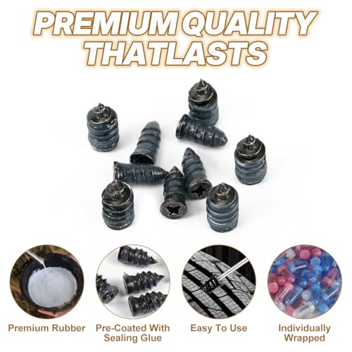 Image of Tire Plug Screws Kit Tire Repair Rubber Studs with Screwdriver 3 Size Mending Nail Plugs Tyre Repair 100 Pieces
