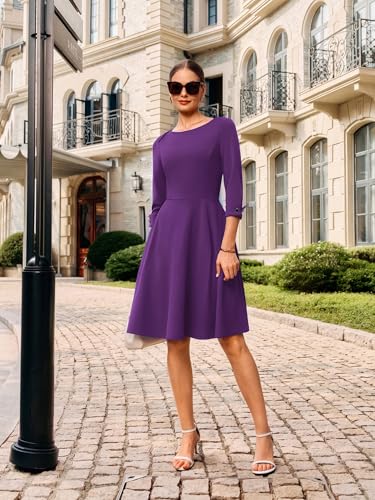 Image of GRACE KARIN Work Dresses for Women 2025 3 /4 Sleeve Fit and Flare Business Midi Dress Classy Office Dresses with Pockets