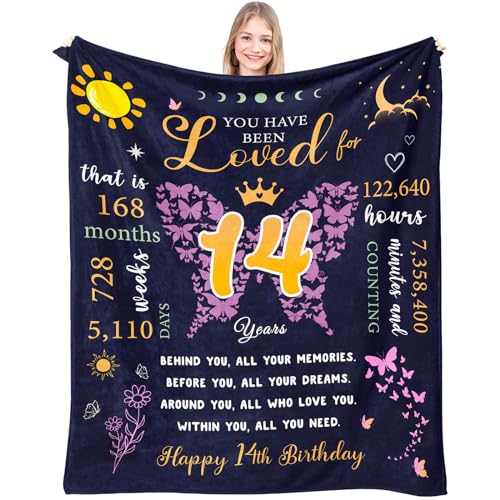 puekrtoa Birthday Gifts for 14 Year Old Girl, 14th Bday Gifts Throw Blanket 60''X50'' 14th Birthday Presents for Teenage puekrtoa Birthday Gifts for 14 Year Old Girl, 14th Bday Gifts Throw Blanket 60''X50'' 14th Birthday Presents for Teenage