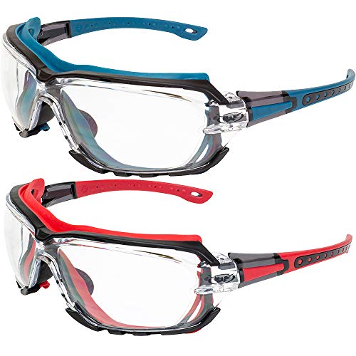 Global Vision Octane Padded Safety Glasses 2 Pair Blue & Red Gaskets Clear Lens