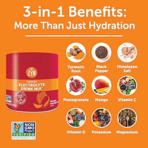 ZYN Electrolyte Hydration Drink Mix (30 Servings), Mango Pomegranate Electrolytes Powder, Hydrating Formula w/Turmeric Curcumin, Vitamin C & D,... - Image 2