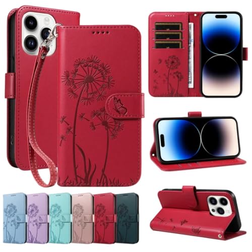 GoodcAcy Cover per Oppo A3s/Oppo A5 custodie,Premium Portafoglio Magnetica Flip Case,Custodia con Fiore di tarassaco per Cover Oppo A3s/Oppo A5 -Rosso