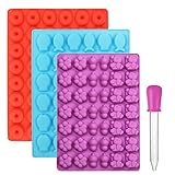 molde silicona gominolas Contenido: 1 molde de mini rosquilla, 1 molde en forma de pez azul; 1 molde de de oso y huella púrpura; 1 gotero rosa.