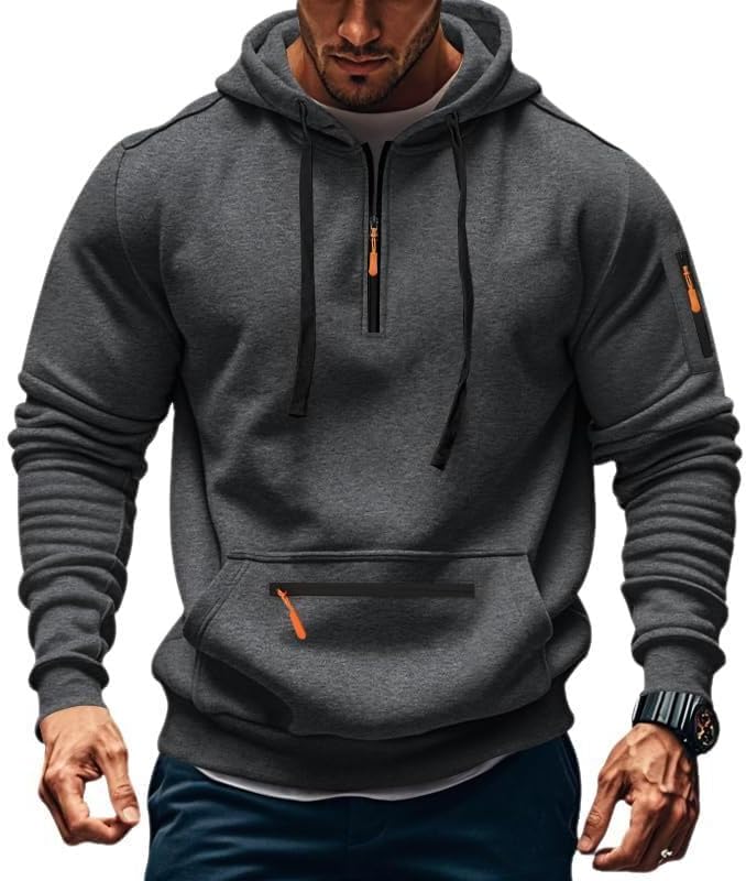 LOAIHA Tactical Hoodies for Men Long Sleeve Quarter Zip Drawstring Pullover Hoodie with Pocket Mens Fleece Sweatshirts