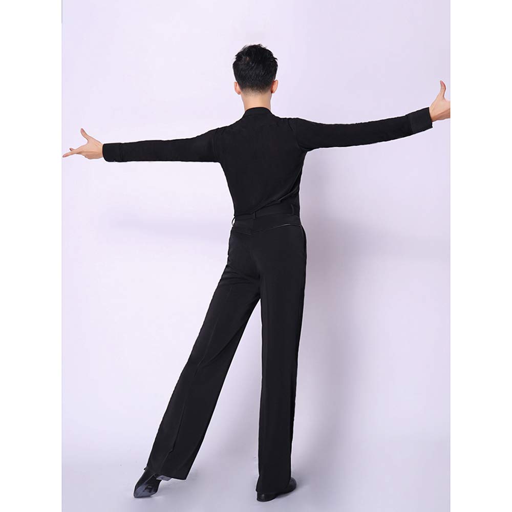 HAORUN Camiseta de baile latino para hombre, manga larga, elástica, moderna, color negro