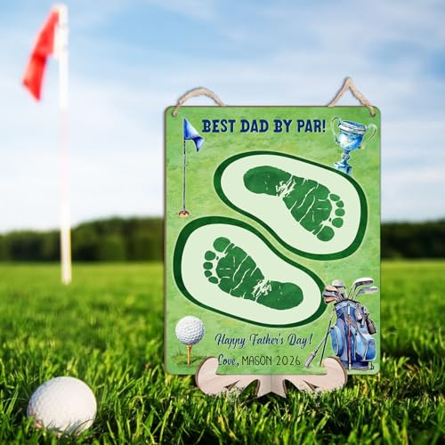 Image of Best Dad By Par Golf Footprint Craft Sign, DIY Dad & Kids Footprints Art, Golf Cart Theme Gift For Fathers Day, Baby Toddler Keepsake, Fathers Day Gift, Daddy Golfer Sport Lovers Footprint Making Sign