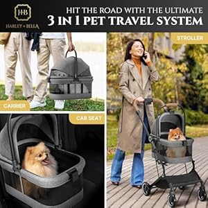 Harley-Bella-3-in-1-Pet-Stroller-for-Cats-Dogs-Folding-Cat-Stroller-with-Detachable-Carrier-Storage-Basket-20KG-Max-Cap-All-Terrain-Dog-Stroller-4-Wheels-Puppy-Stroller-for-Travel-Jogging - Cucciolini Doodles Harley-Bella-3-in-1-Pet-Stroller-for-Cats-Dogs-Folding-Cat-Stroller-with-Detachable-Carrier-Storage-Basket-20KG-Max-Cap-All-Terrain-Dog-Stroller-4-Wheels-Puppy-Stroller-for-Travel-Jogging