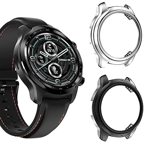 Compatible with TicWatch Pro 3 Ultra Case, onetuo Silicone Protective Case Cover Compatible for TicWatch Pro 3 / TicWatch Pro 3 Ultra GPS Smart Watch (2 Pack-Black+Silver) Cover