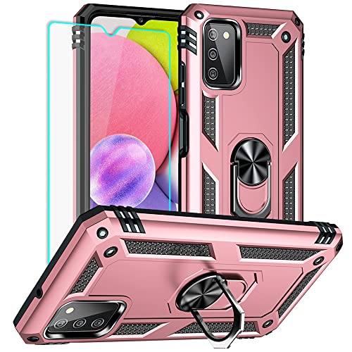 Coque Samsung A03S Yiakeng Rose Gold avec Film HD et Anneau Intégré
