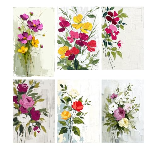 Image of SiddArtify Floral Wall Art Prints Set - Textured Flower Poster for Living Room Bedroom Office Decor - 8x12 inch Board Pack of 6