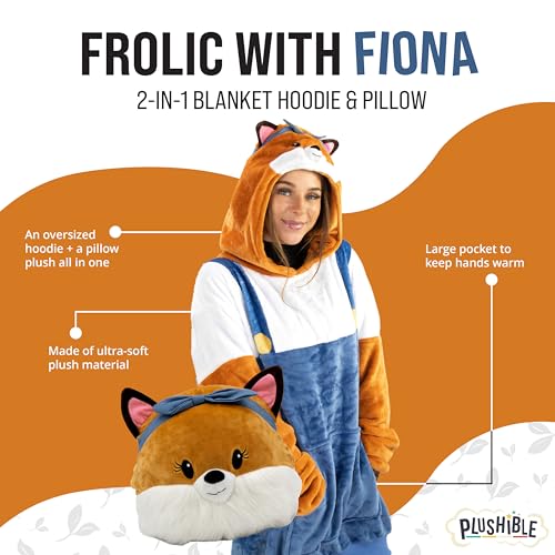 Image of Plushible Wearable Hooded Blanket for Adults, Oversized Hoodie with Sleeves & Pocket, 2-in-1 Comfy Hoodie Blanket Pillow - Fox