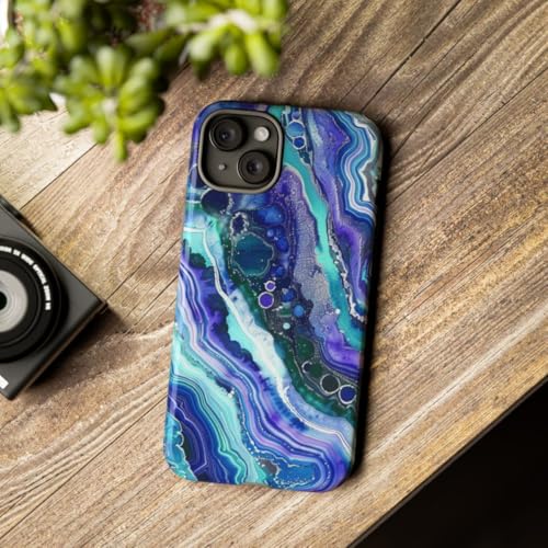 Coque rigide iPhone 15 Plus bleu violet brillante contre rayures motif géode - 3