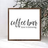 Wooden Signs with Inspirational Quotes Coffee Bar Love is Brewing Retro Style 7x7in Wall Mounted Apr