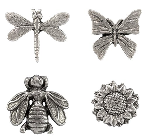 Spring Time Push Pins, Metal Push Pins, 16pc Set, Antique Silver