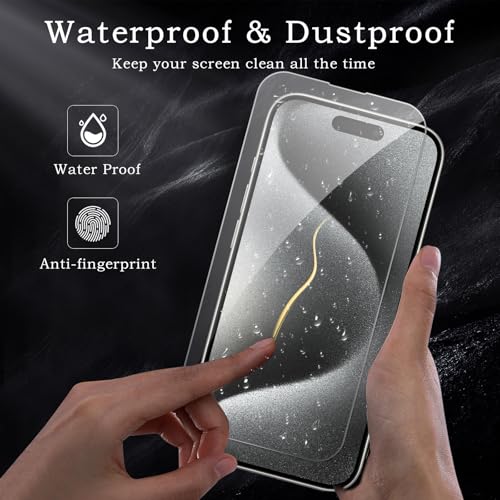 Image of Screen Protector for iPhone 15 Pro Max, Tempered Glass Film, Ultra HD 9H Hardness Case Friendly Anti Scratch Bubble Free Ultra Resistant Oil-Resistant Shatter Protection, 3-Pack