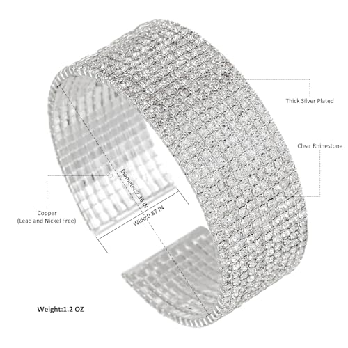 Sparkly Classic Multi-layer Big Wide Crystal Rhinestone Cuff Bracelet for Women Bridal Wedding Formal Prom Jewelry2