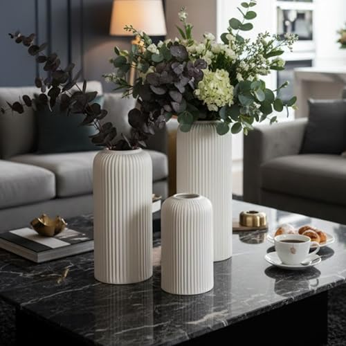 Image of KREATIVE Arts White Ceramic Vase for Home Decor, Living Room, Dining Table | Ceramic