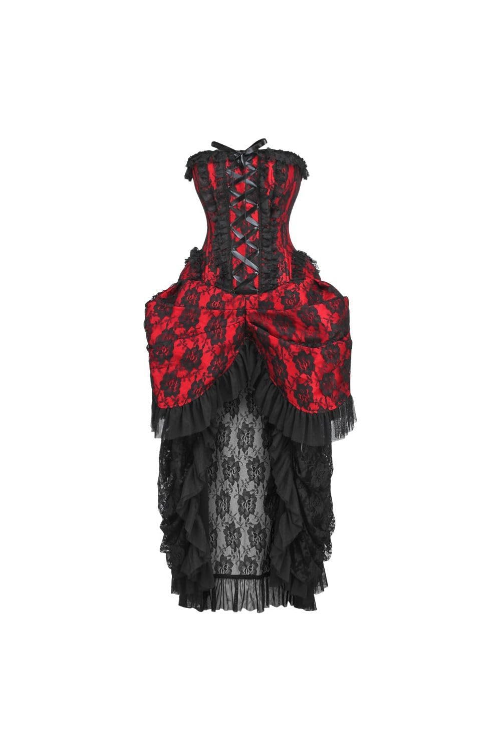 Daisy corsets womens Daisy Corsets Top Drawer Steel Boned Red W Black Lace Bustle Corset Dress