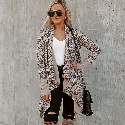 Image of Womens Leopard Print Cardigan Lightweight Long Sleeve Open Front Fall Cardigans S-XXL