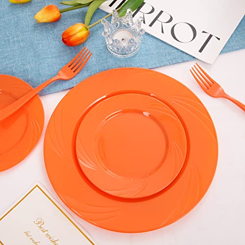 Youbet 125Pieces Orange Plastic Plates-Orange Plastic Silverware-Include 25 Dinner Plates 25 Dessert Plates 25 Forks 25 Knives 25 Spoons-Perfect For Parties #TOP2