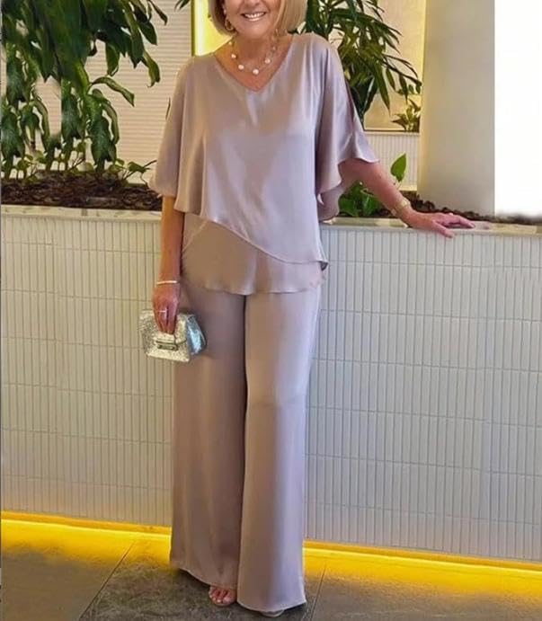 2 Piece Formal Pant Suits for Women Dressy Plus Size Mother of The Bride Pantsuits Chiffon Wedding Guest Evening Sets2