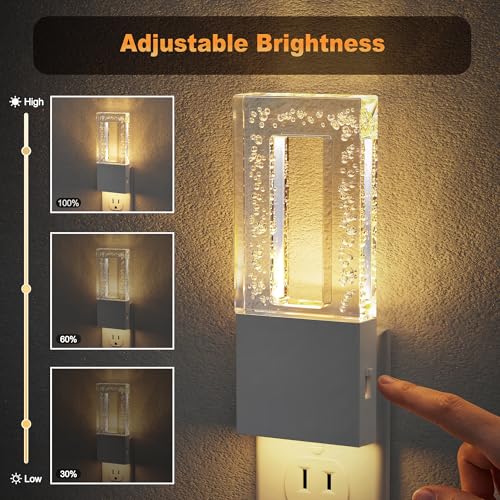 Image of JandCase Night Lights Plug into Wall, Dusk to Dawn Sensor, 3000K Soft White LED, Acrylic Bubble Design, 0-100lm Adjustable Brightness, Foldable Nightlight for Bedroom, Bathroom, Living Room, Hallway