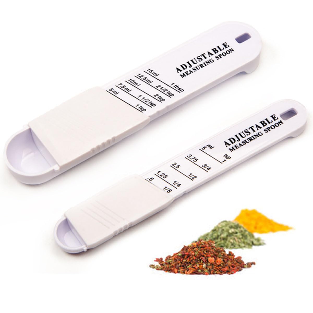Adjustable Measuring Spoon, Set of 2, Measuring Spoons for Measuring Dry Semi-Liquid Ingredients for Baking Cooking (White)