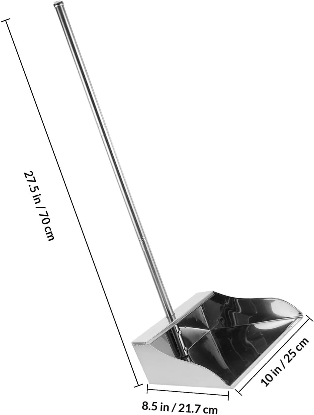 Stainless Steel Dustpan Large Size Commercial Outdoor Dust Pan with Long Handle Upright Garbage Shovel for Home and Shop Cleaning